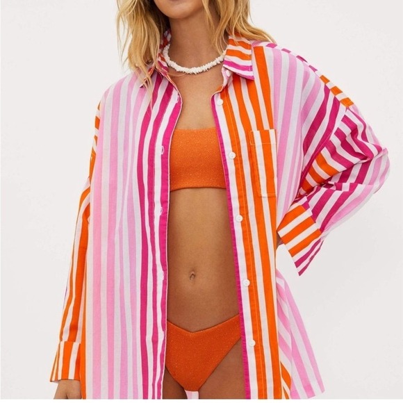 Beach Riot Tops - Revolve x Beach Riot Alexa Button Down Top in Sunshine Stripes Size Small/Medium